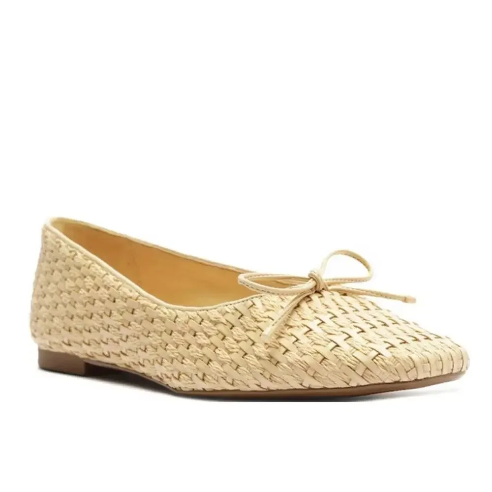 Schutz Arissa Woven Straw Bow Flats Womens Size 11B